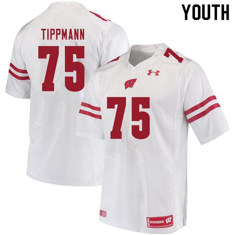 Youth #75 Joe Tippmann Wisconsin Badgers College Football Jerseys Sale-White